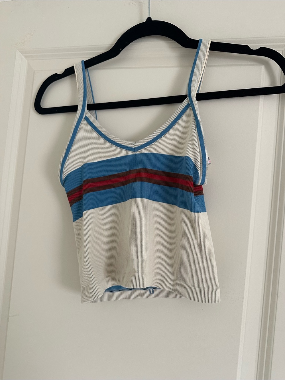 Urban Outfitters Blue & White Striped Ribbed Crop Tank